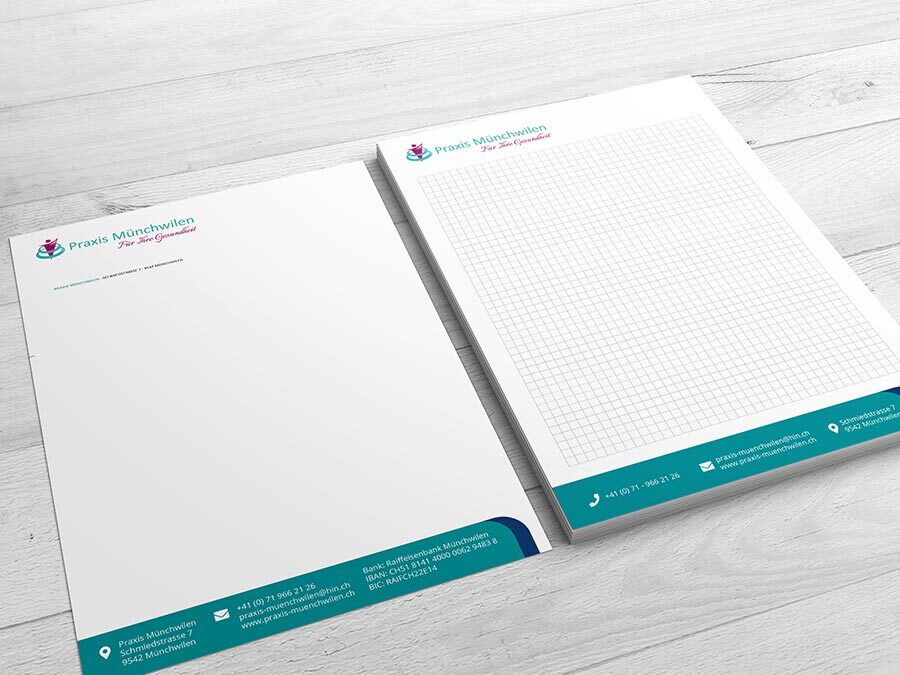 Geschäftspapiere, Briefpapier und Block – Praxis Münchwilen